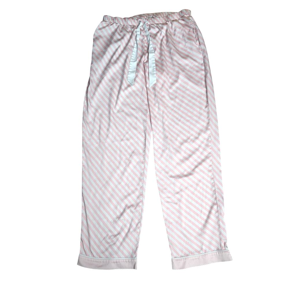 Victoria Secret Silky Satin Lounge Pink White Stripe Pajama Pant Large
